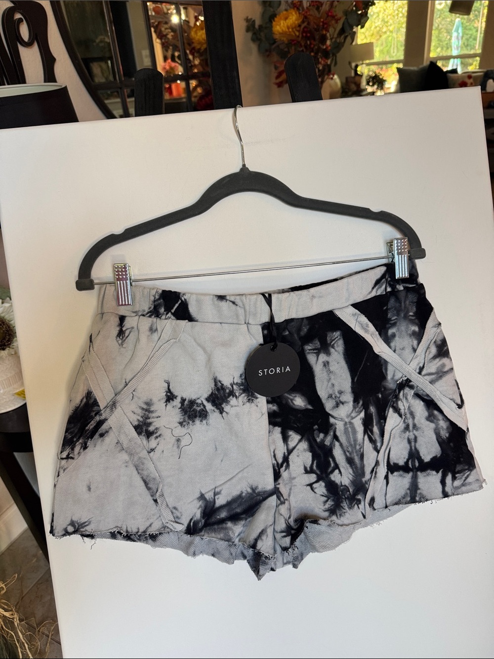 Storia Black & White Tie-Dye Raw-Hem Athletic Shorts